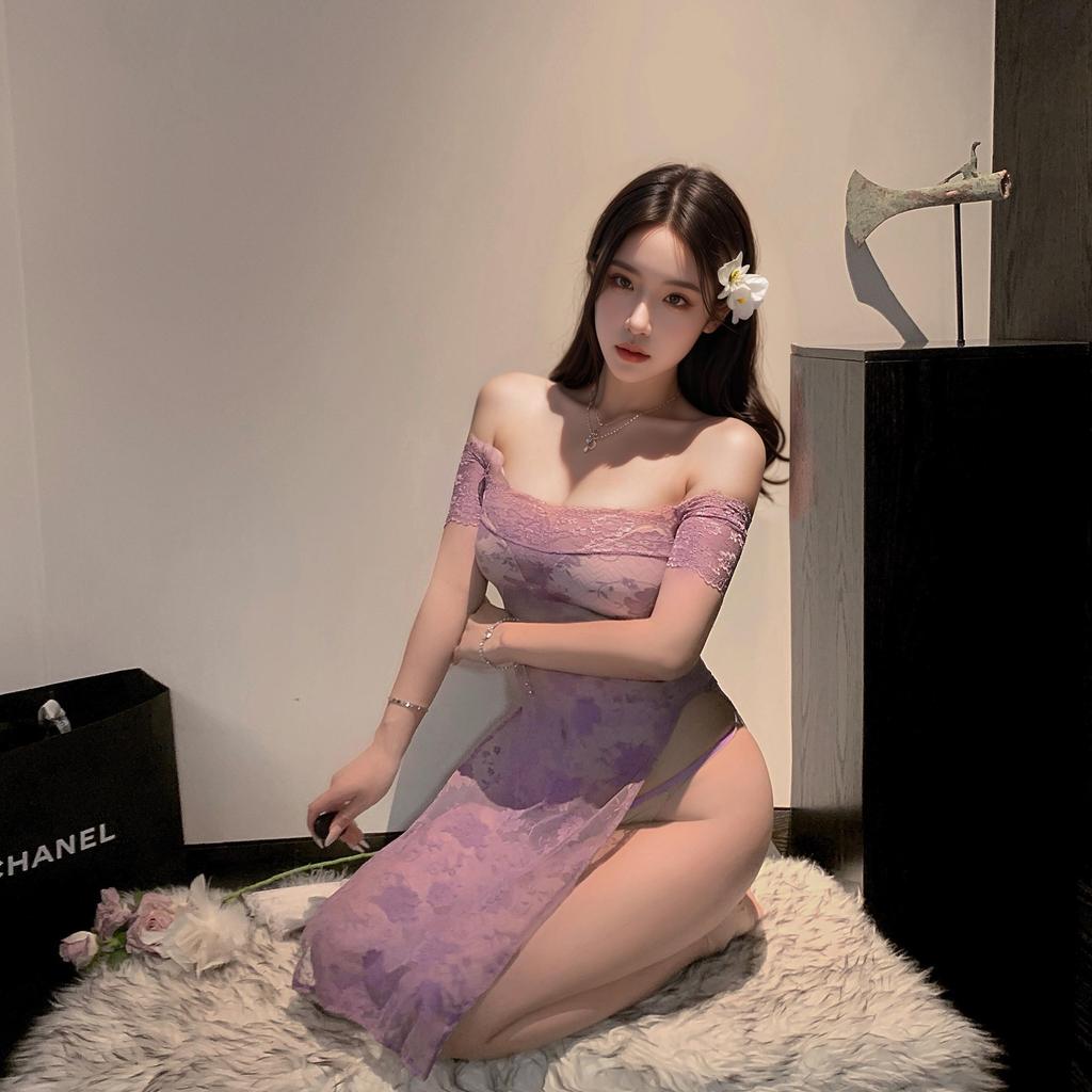 Sex lingerie sexy pure lace purple stepmom jumpsuit pure lust