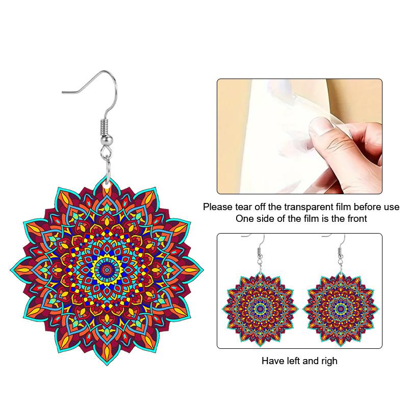 Red/Green Bohemian Mandala Acrylic Earrings for Women Colorful Fashion Earrings Novel and Elegant Earring Jewelry for Holiday Party