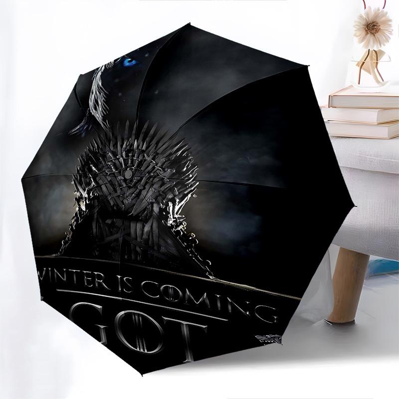 1pc Winter Is Coming Got Automatic Folding Umbrella - Compact 8-Rib Design, Durable Plastic & Iron1103L