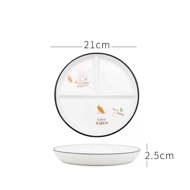 Nordic Circular Partition Plate Ceramic Fruit Dim Sum Children's Dinner Plate, 3-grid Plate, Breakfast Fast Food Plates