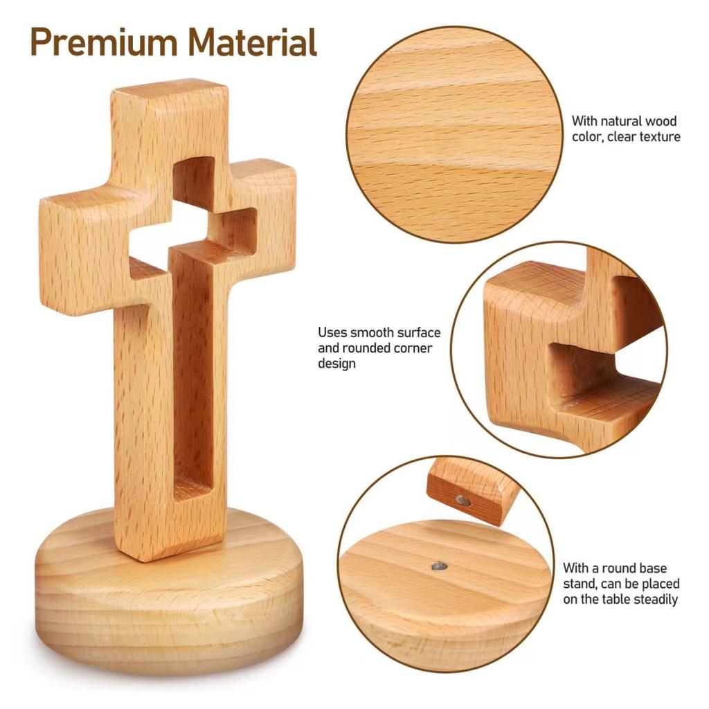 Wooden Jesus Crucifix - Religious Wall and Table Decor for Church, Christian Gift