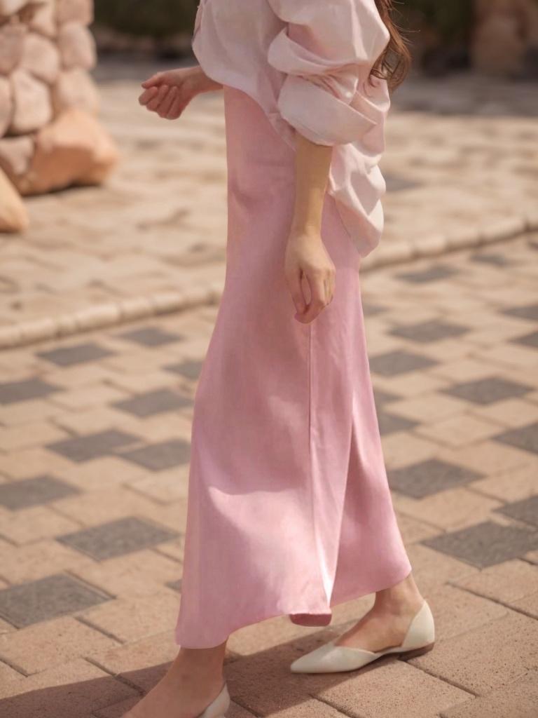 Women Elastic High Waist Satin Zipper Back Mermaid Hem Casual Comfort Skirt Elegant Chic Luxury Fashion Solid Silk Fabric With No Wrinkle