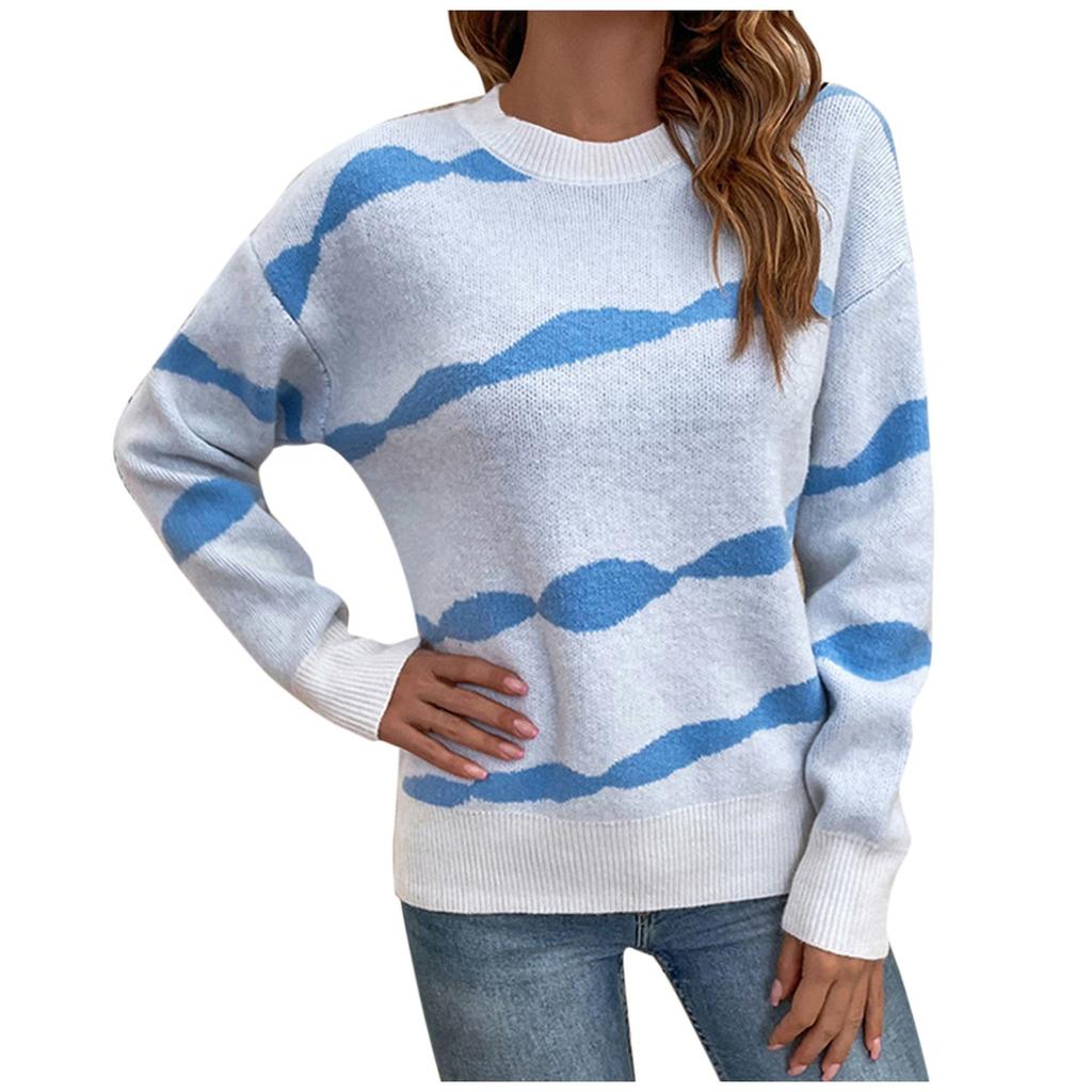 Women's Casual Fashion 2022 Long Sleeved Knitting Contrast Color Sweater Top