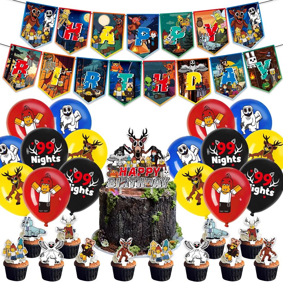

99 Nights in The Forest Birthday Party Decoration Set Tableware Balloon Cake Topper Backdrop Baby Showe Toy Party Supplies 12inch