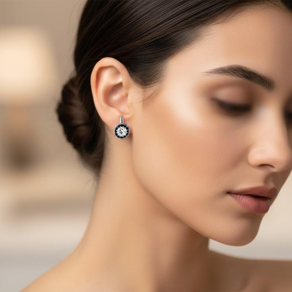 Brincos de argola de pedra preta branca