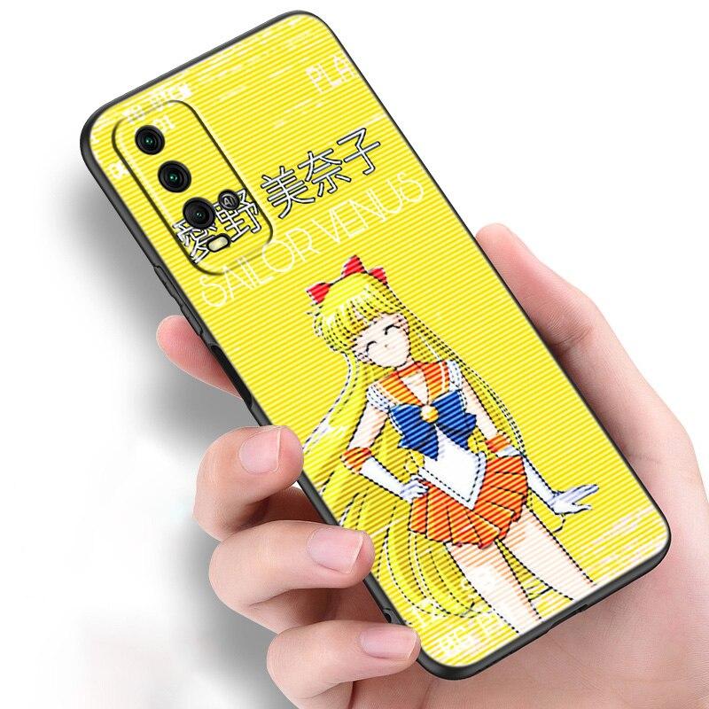 Japan Anime Moon Cartoon Cat Silicone Phone Case For Xiaomi Redmi Note 11 10 9 8 Pro 11T 10T 10S 9S 8T 9 9A 9C 9T Black Cover