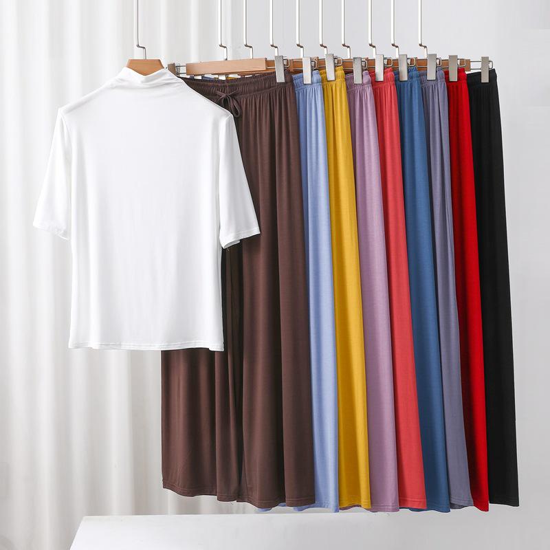 Nuovo Set Stagionale in Modal con Scollo Alto, Manica Media e Pantaloni a Gamba Larga - Moda Due Pezzi Larga, Casual e Comoda
