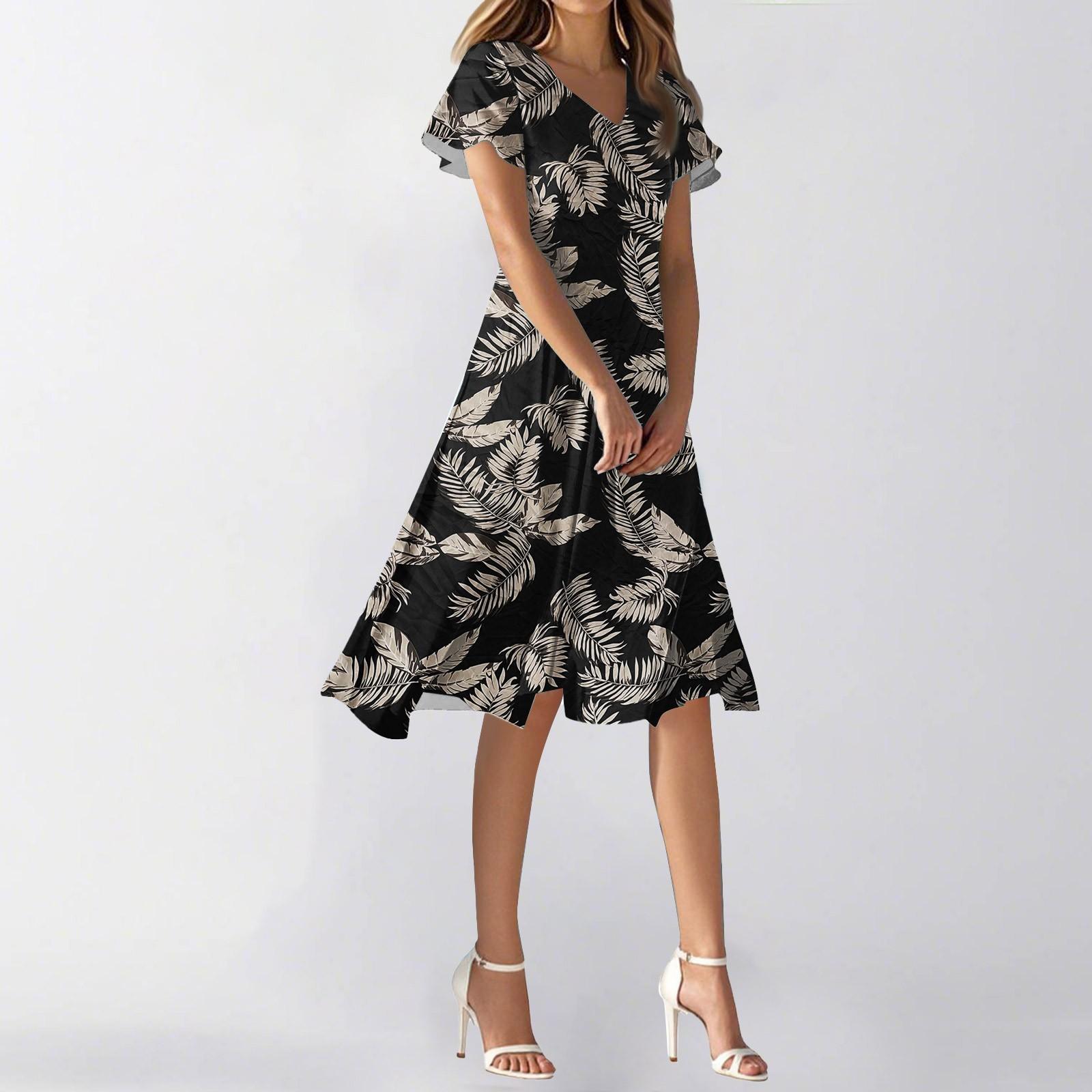 

Жіноча літня повсякденна модна сукня з квітковим принтом, V-подібним вирізом, короткими рукавами та короткою спідницею L чорний