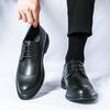 Korean Version Leather Shoes Fashion Brand Men Pointed Block Comfortable Leather Shoes Men Business Lace Up Formal Leather Shoes