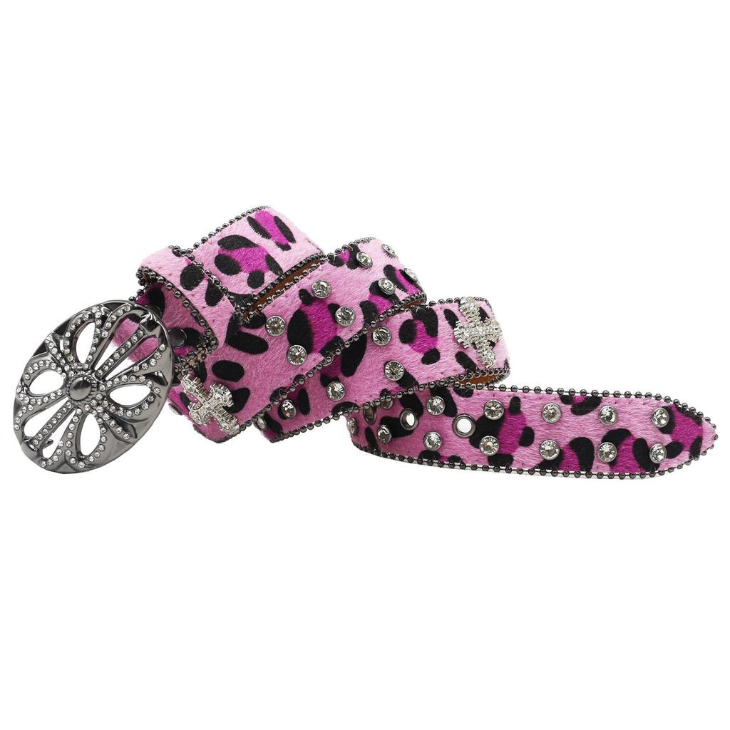 Y2K Retro Leopardendruck Strass Ledergürtel - Millennial Style Jeans Accessoire