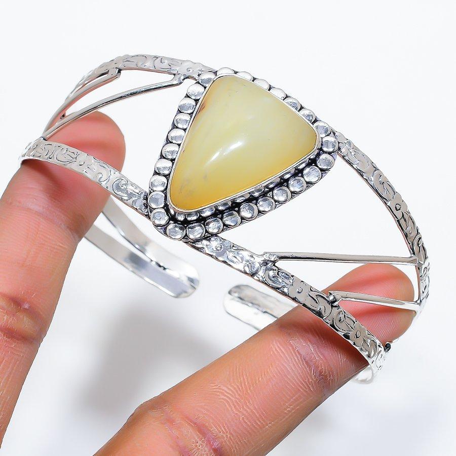 Chrysoprase Gemstone Handmade 925 Sterling Silver Cuff Bangle Adjustable SU-10158