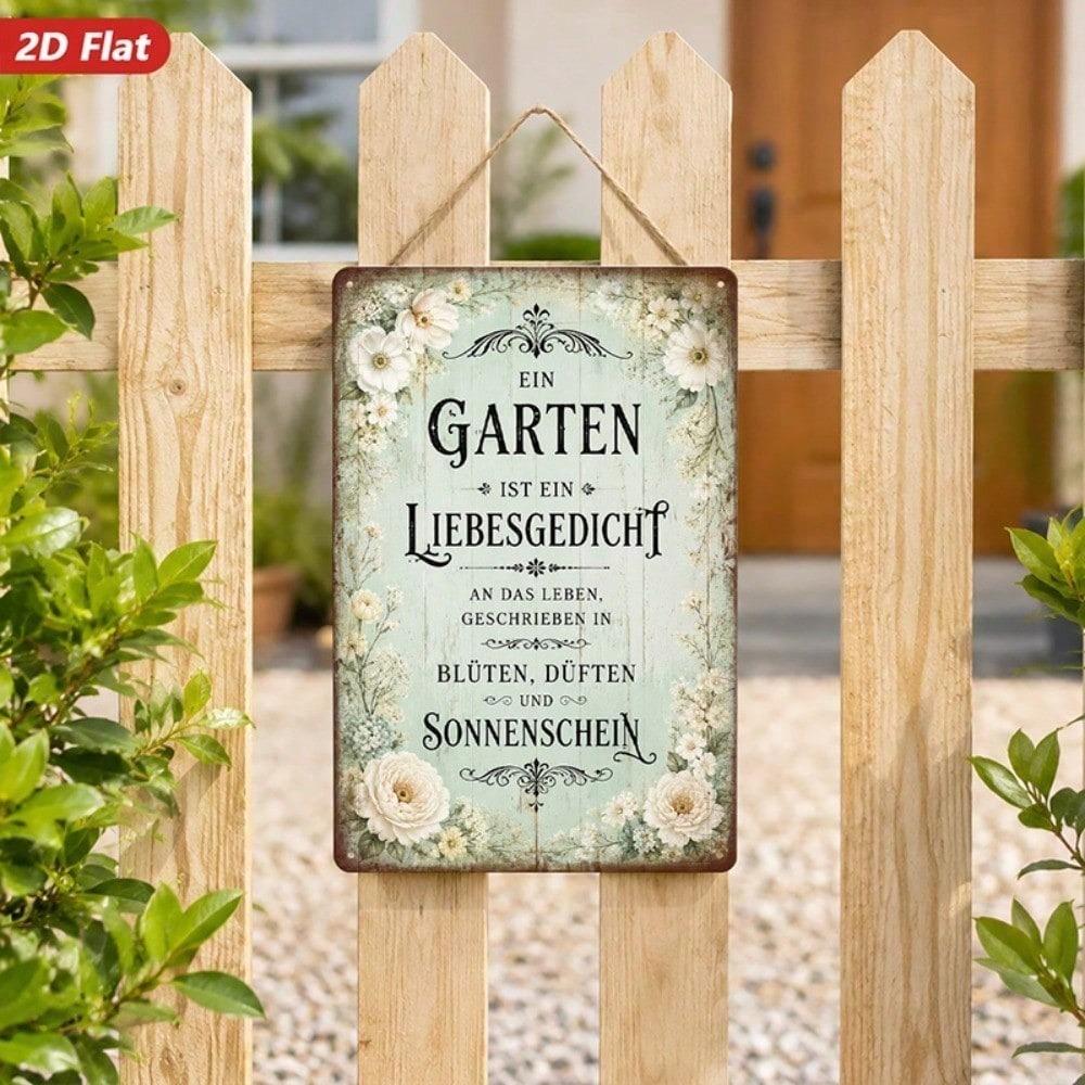 Vintage German Floral Metal Sign, 2D Flat Windproof Wall Art, Romantic Home Decor