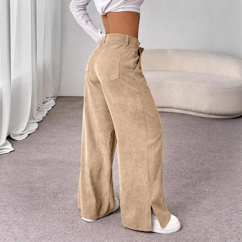 Spring and Autumn Women's Clothing, Retro Style, Straight Leg Wide Leg Pants, High Waisted Pants, Corduroy Pants, Versatile Casual Pants