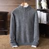 Herren-Strickpullover aus reiner Wolle, dick, für Herbst & Winter, mit halbem Reißverschluss