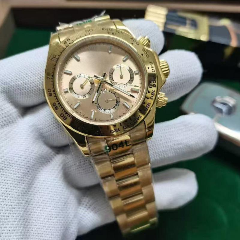 40mm Lao Jia Ri Zhi Daytona Series Men's Automatic Watch - Luminous, Waterproof, Gold Stainless Steel Case