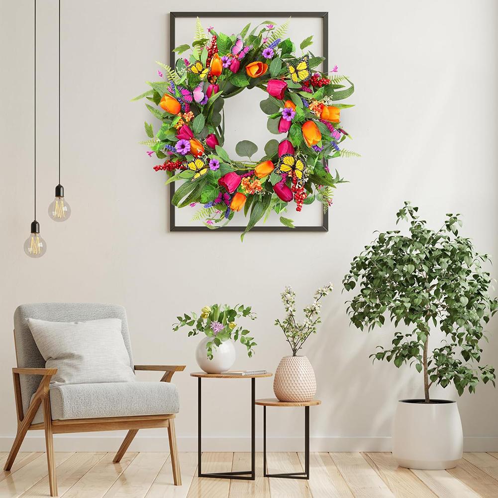 Floral Wreath Artificial Spring Wreath Handmade Wreath Minimal Upkeep Realistic Emulation Silk Wreath Design 10 Inches
