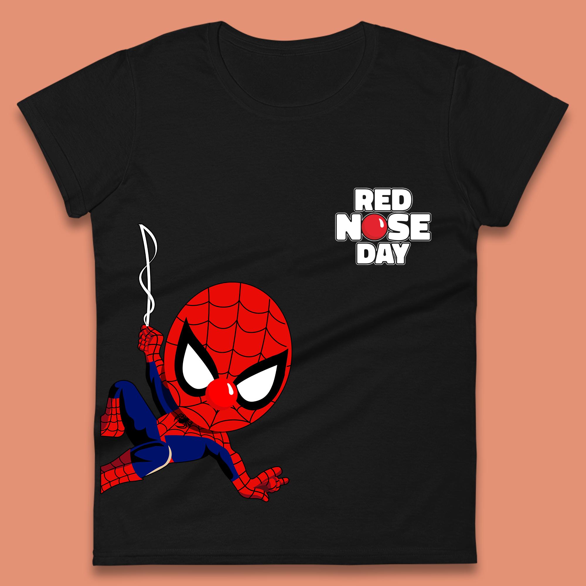 Spider Man Peeking Red Nose Day Womens T-Shirt Mens Tops Tees Unisex M