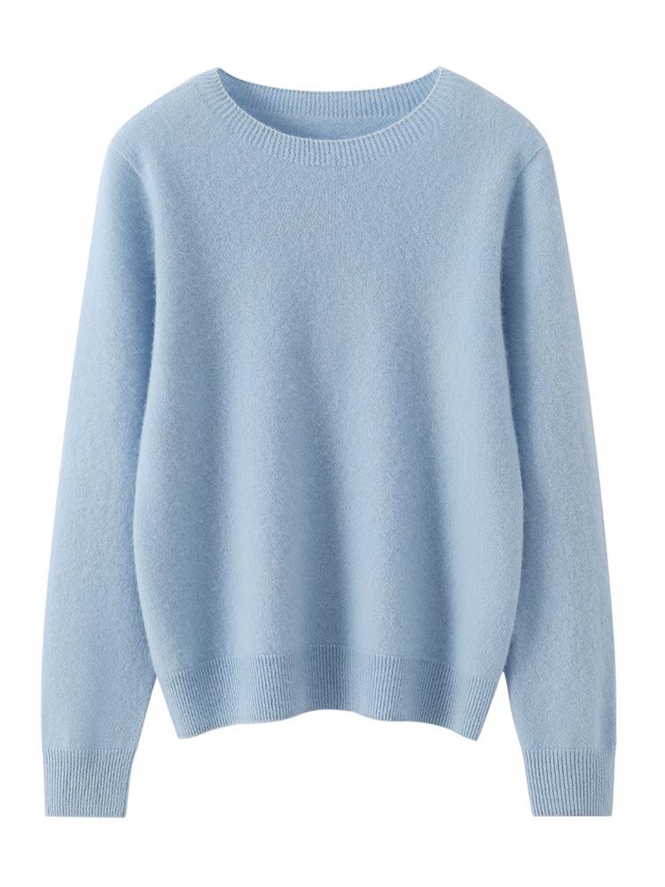 Women's Pure Cashmere Round Neck Sweater - Soft, Warm, Fluffy, Loose Knit Base Layer