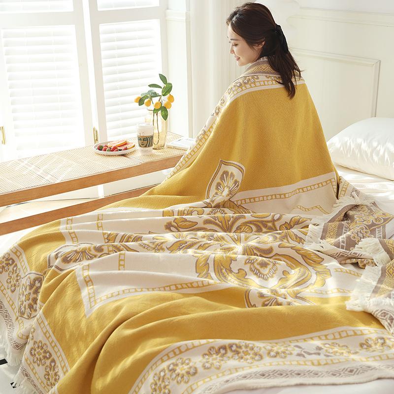 Nový čistě bavlněný střapcový gázový ručník, prostěradlo na přikrývku, dvojitá klimatizační deka, celoroční bavlněný přehoz na pohovku, sezónní deka na polední přestávku
