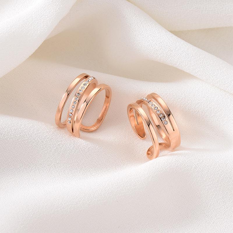 Rose Gold Filigree Titanium Steel Open Ring for Women - Korean-Style Fashion Statement
