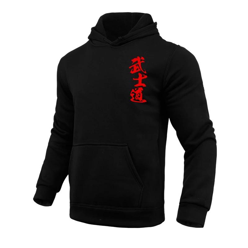2025 New Arrival Men's Hooded Sweatshirt Japan Bushido Print Hoodies Male Urban Casual Sporty Pullover Gym Fitness Fashion Tops