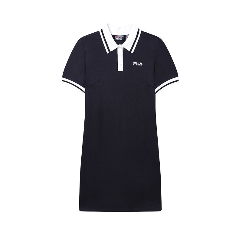 Fila Fashion Casual Classic Polo Collar Short Sleeve Dress Women Dresses Legendary-Blue F51W429302ANV