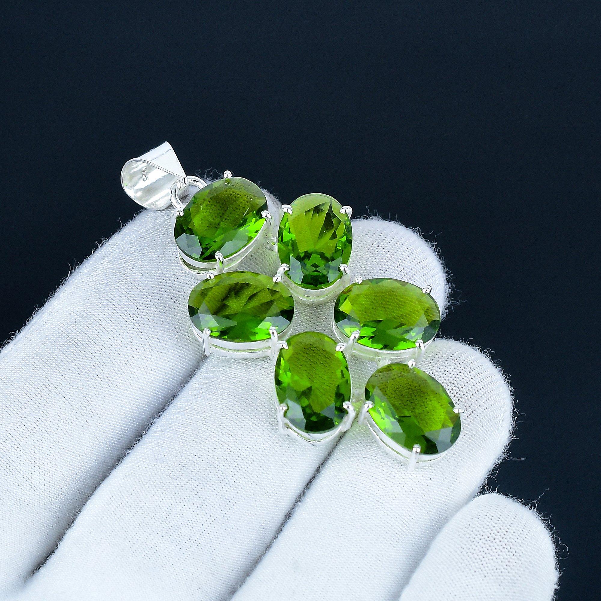 

Кулон с перидотом из серебра 925 пробы - Дизайн ручной работы, Ювелирное украшение для повседневной носки, Уникальный кулон с перидотом - подарок для любви 2.5 зелёный