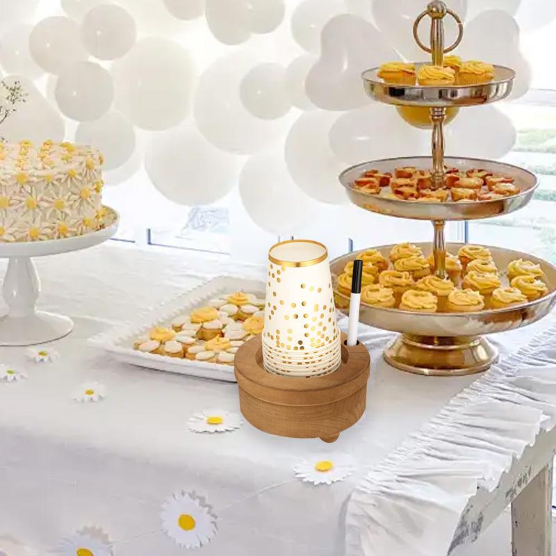 1Pc Candle Holder Base Wood With Pen Holder Storage Rack Ins Style Disposable Water Cup Cup Holder Candlestick