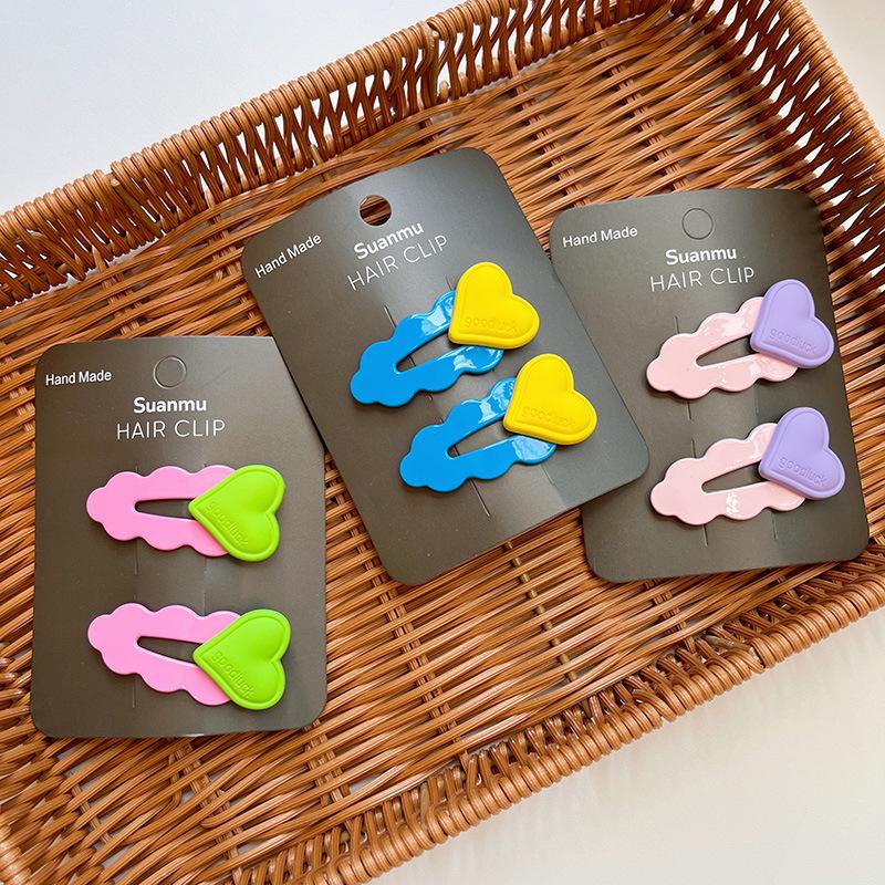 Little Girl Fluorescent Color Love Hairpin Children's Color Wavy Side Broken Hair BB Clip Pair Hairpin Headdress