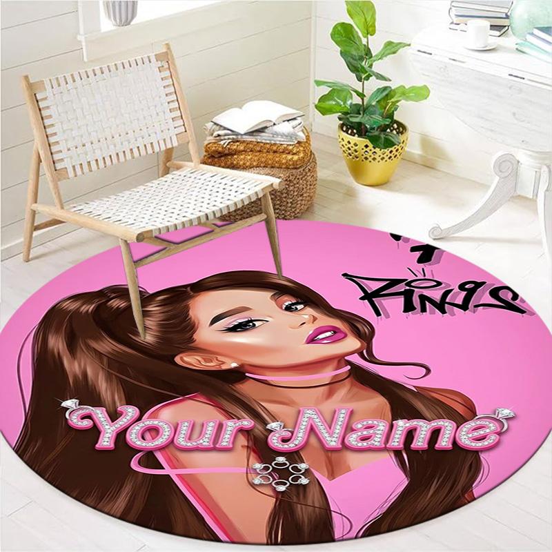 Floral Dreams Custom Name Round Area Rug Carpet Rug For Living Room Bedroom Sofa Playroom Decor Nonslip Floor Mat