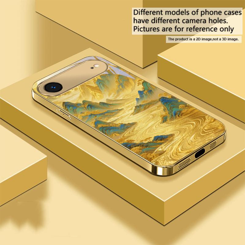 Golden landscape For IPhone 17Pro Max 16 17 Pro 15 Pro 14 13 Plus 12 Mini 11Pro Max XR 16E 17Air Golden glass phone case