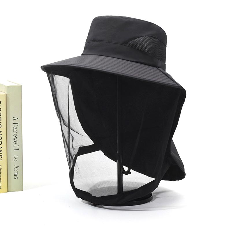 

Unisex Foldable Mosquito Hat With Hidden Net Mesh Uv Repellent Insect Bee Protection Outdoor Visor Bucket Hat Fishing Cap чёрный