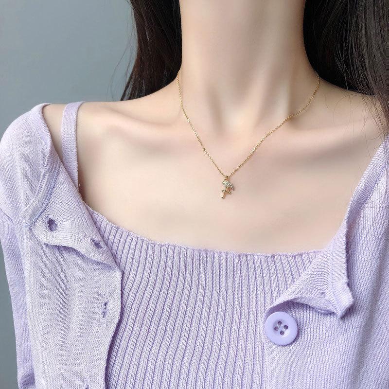 Uroczy i Wykwintny Naszyjnik Flamingo z Diamentami, Łańcuszek na Obojczyk, Niszowy Design, Biżuteria Studencka, Damski Koreański