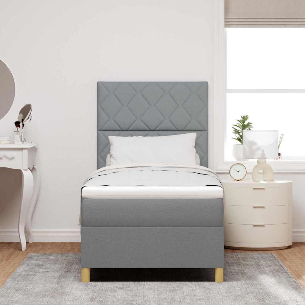 Boxspring Bed with Headboard Light Gray 90 x 190 cm Fabric