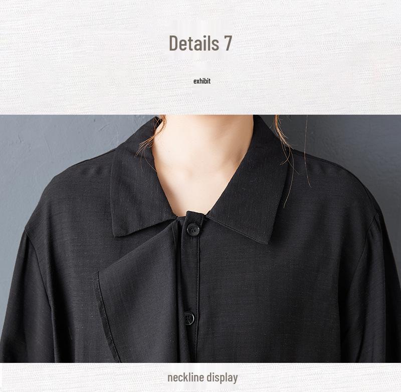 Spring Dark Style Niche Design: Loose Lapel Sashes Shirt & Wide Leg Pants Set
