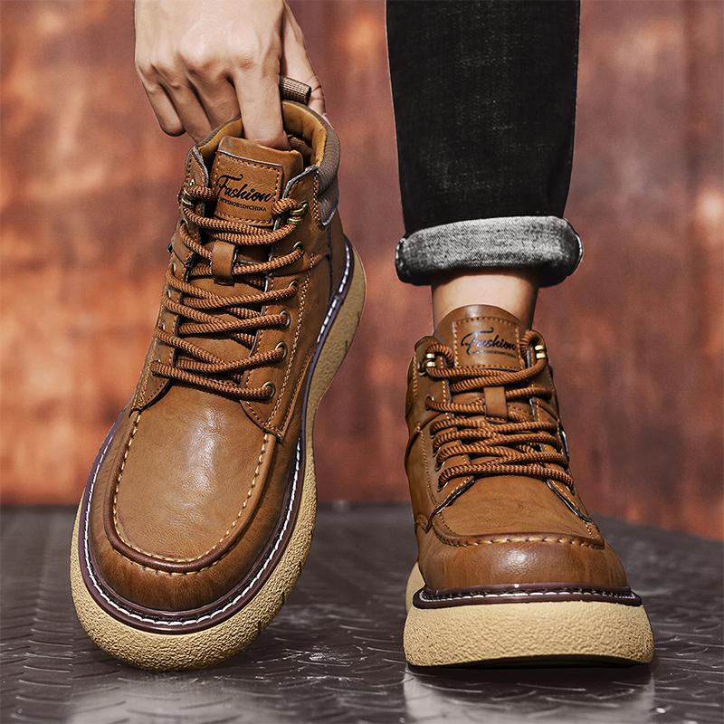 Fashion Casual men's boots New Thick Bottom Versatile Style for Autumn and Winter Business office party Outdoor quality leather shoes