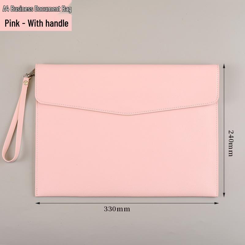 A4 Waterproof PU Leather Briefcase with Snap Closure for Office Documents, Custom Logo Available