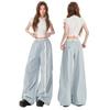 Light Blue Elastic Waist Lace Belt Overalls Women's Summer New Thin Paratrooper Quick-drying Casual Wide-leg Pants