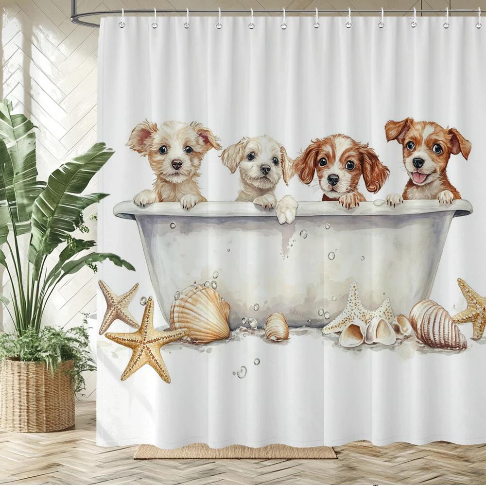 Uroczy wzór kota i psa do kąpieli Zasłona prysznicowa Zasłona kąpielowa Kreskówkowy nadruk zwierząt Zasłony łazienkowe do dekoracji domu zasłona