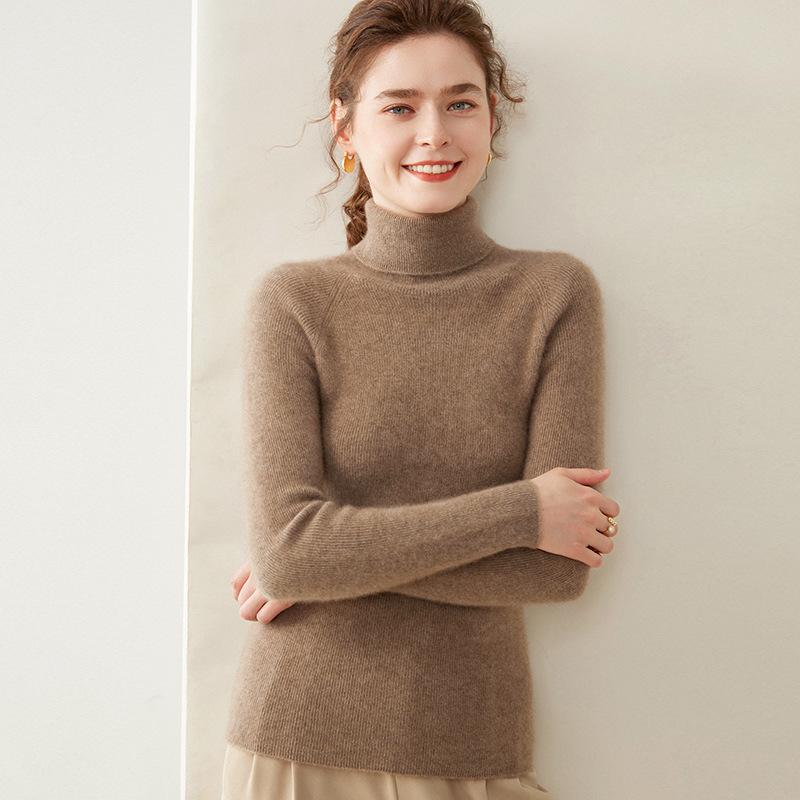 Women's Slim Fit Cashmere High Neck Ribbed Sweater – Warm Knit Base Layer Pullover