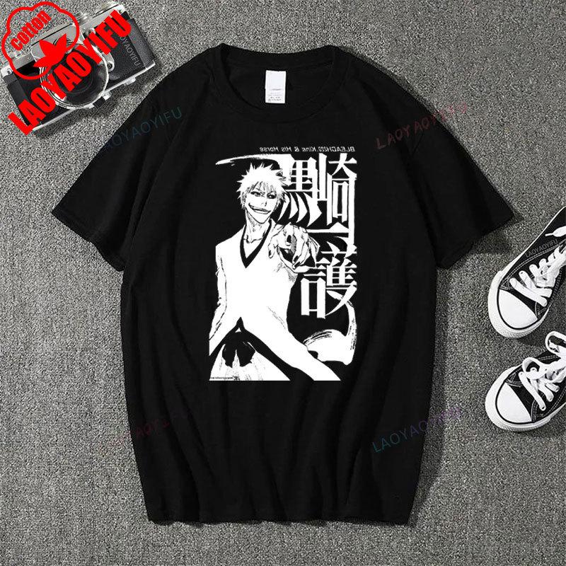 Japan Anime Bleach Ichigo Kurosaki T Shirt Men Fashion T-shirt Short Sleeve Vintage Cartoon Tshirt Harajuku Tops Cotton Clothes