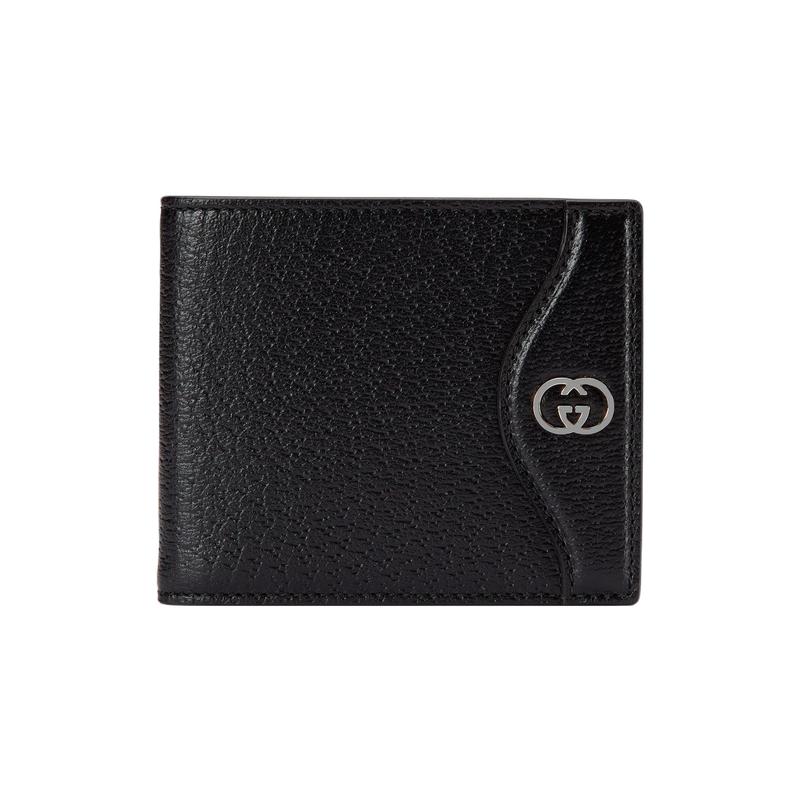 Gucci Double G interlocking double G logo leather card holder wallet men's black