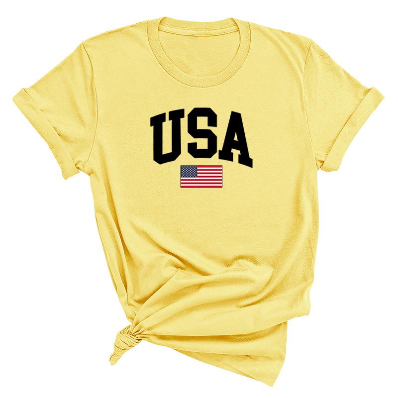 Sommer Flaggenbedrucktes reines Baumwoll-Kurzarm-Oberteil Lässig Vielseitig Locker Rundhals Damen-T-Shirts Damen