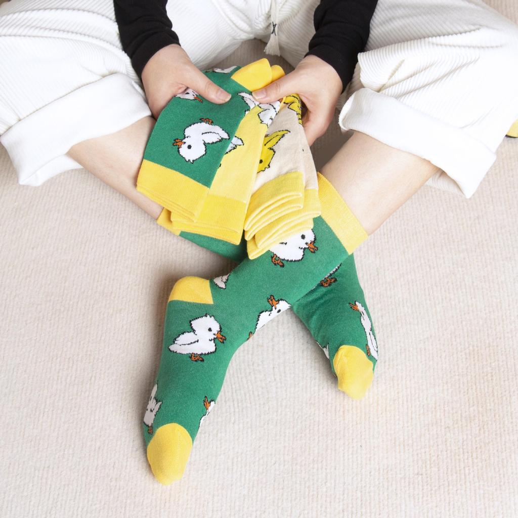 Meias Femininas Kawaii Fofas Outono Primavera Desenho Animado Animal Pato Meias Maré Moda Coreana Harajuku Meia Engraçada