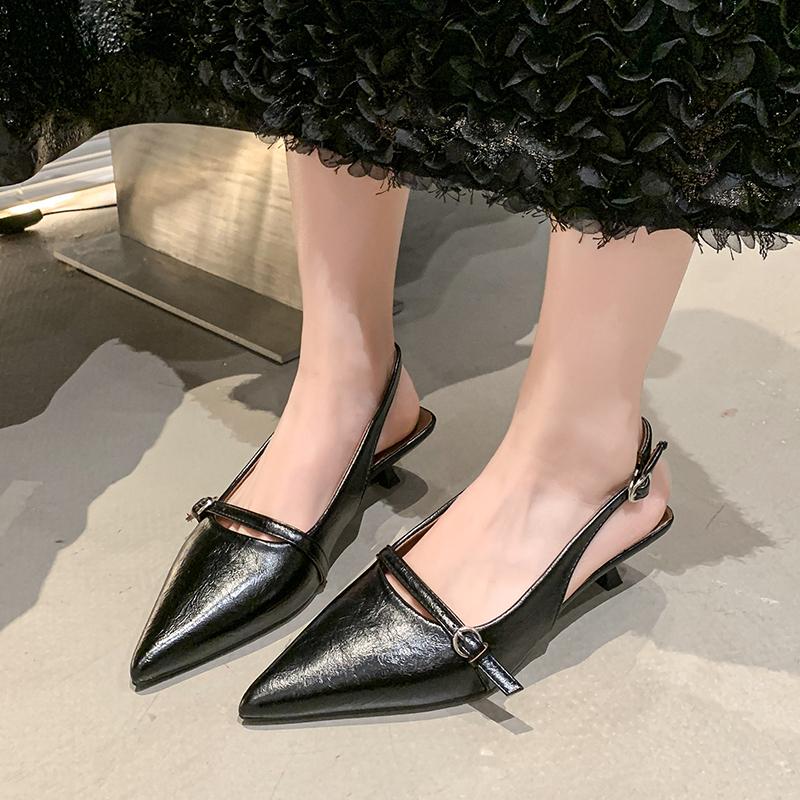 New Spring and Summer Pointed Toe Back Empty Single Shoes Baotou Stiletto Strap High Heel Sandals for Women