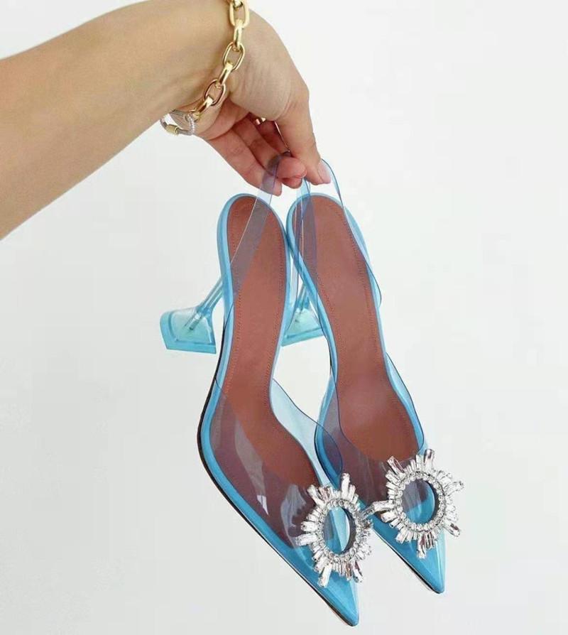 Fashion Fashion Women Pumps Sandals Summer Sexy Slingback High Heels Rhinestones Elegant Pointed Toe Transparent PVC Party Wedding Shoes