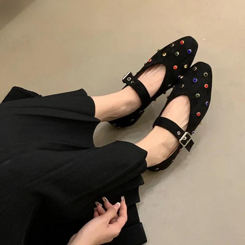 Luxury Rhinestones Fashion Shallow Women Ballet Flats Shoes Female Crystal Footwear Buckle Strap Ladies Flats Mary Janes Shoes