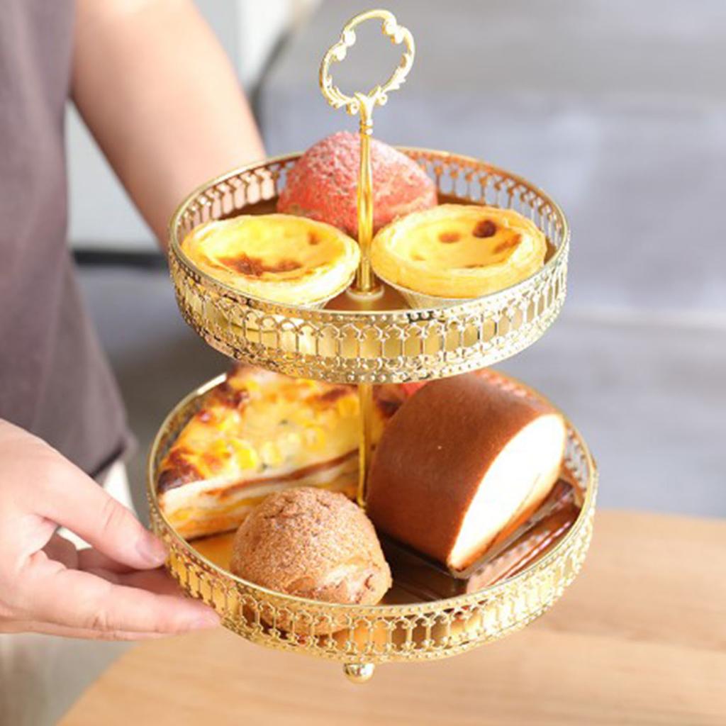 Double Layer Pastry Tray Decorative Copper Gold Biscuits Dessert Display Plate for Wedding Double Layer Pastry Tray Pastry Tray