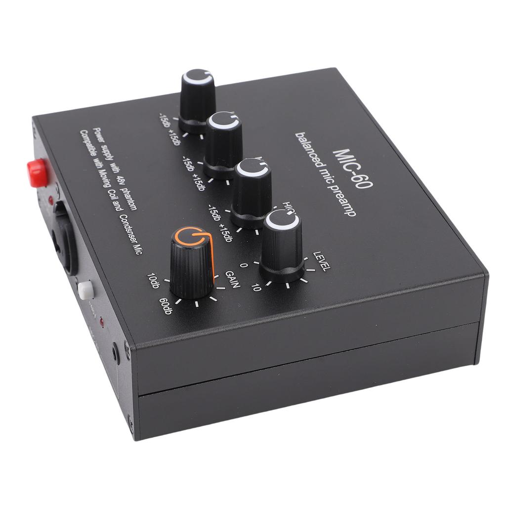 Microphone Preamp 3.5mm 6.5mm XLR Intput Output 60db Gain Condenser and Dynamic Mic Preamplifier with 48V Phantom Power
