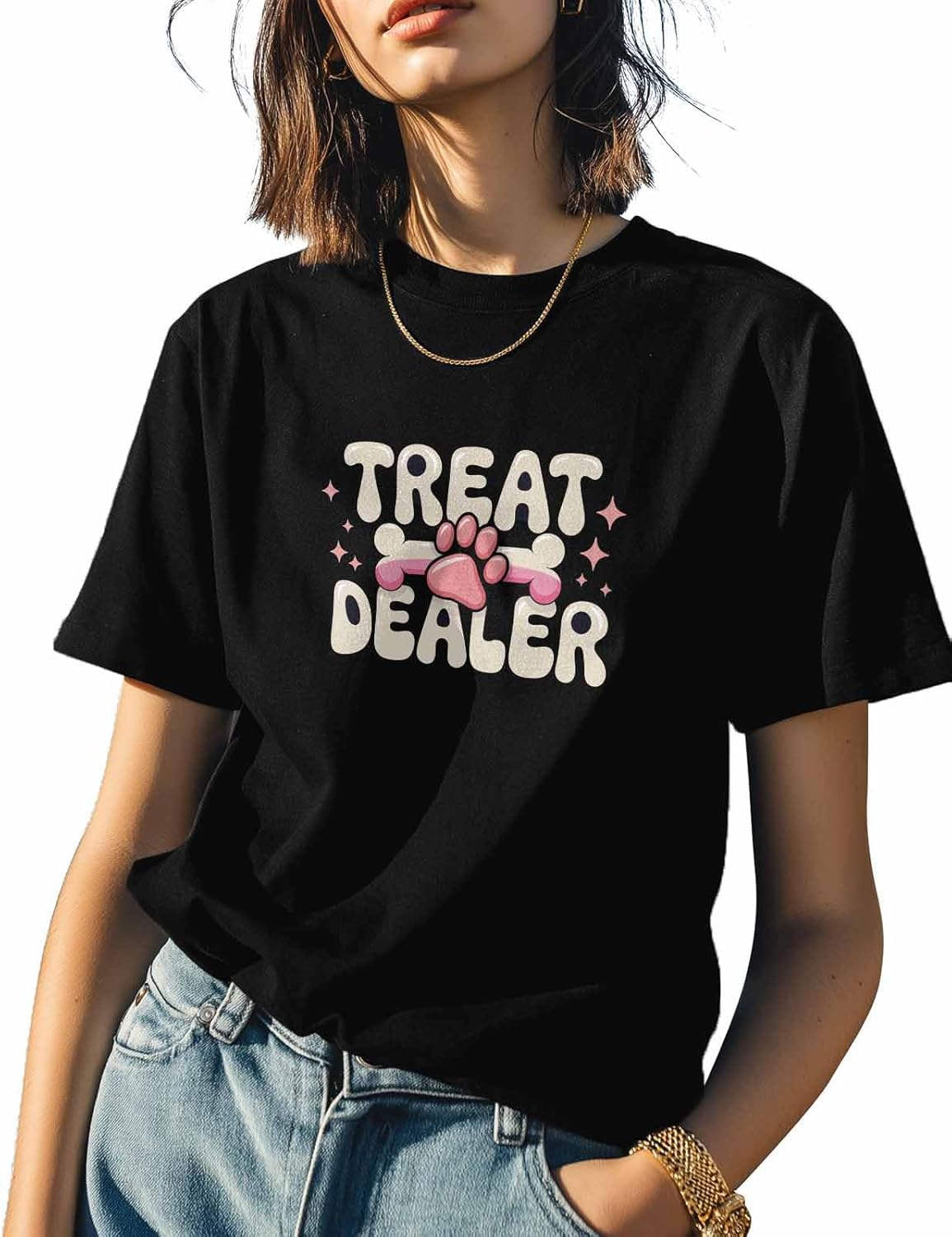 

T Shirts for Women Graphic Tees Paw Print Bone Crew Neck Short Sleeve Shirts for Women Playful Fun Casual T-Shirt 5XL різнокольоровий